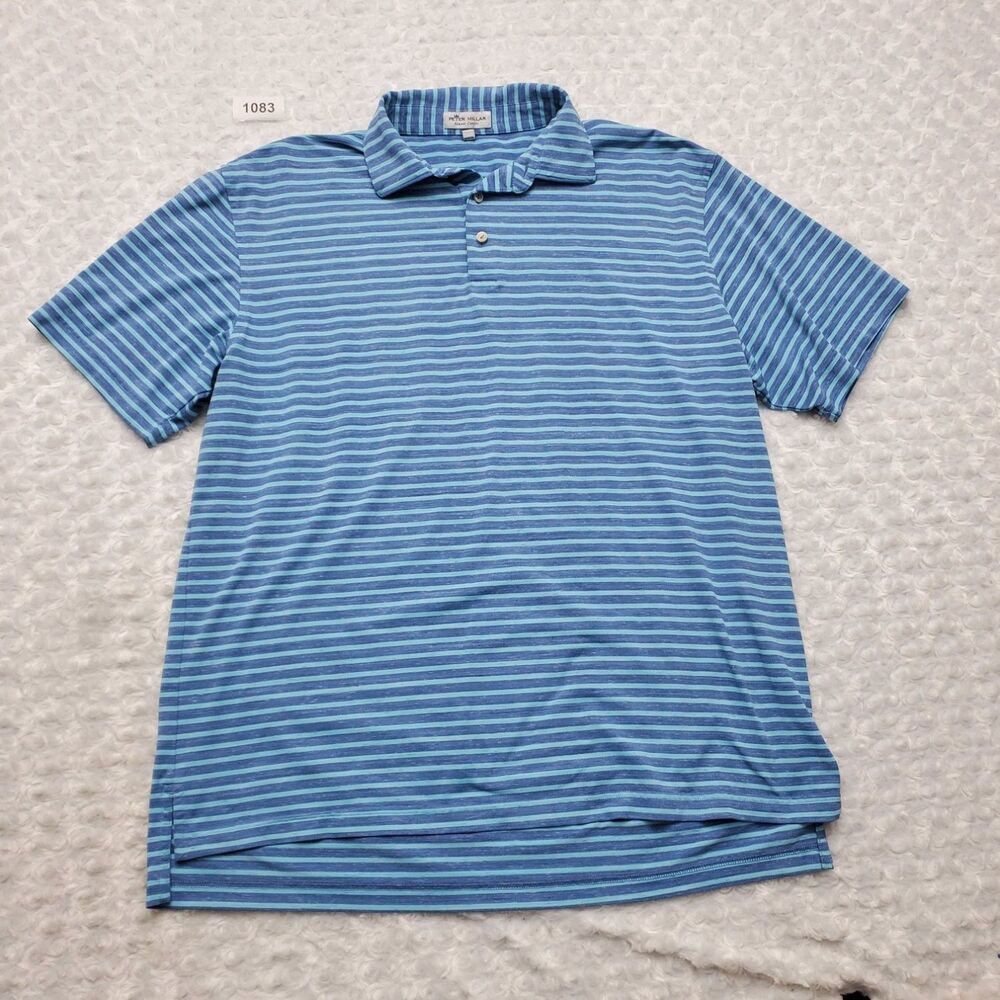 Peter Millar Summer Comfort Polo Shirt Mens Large Blue Striped Performance Golf